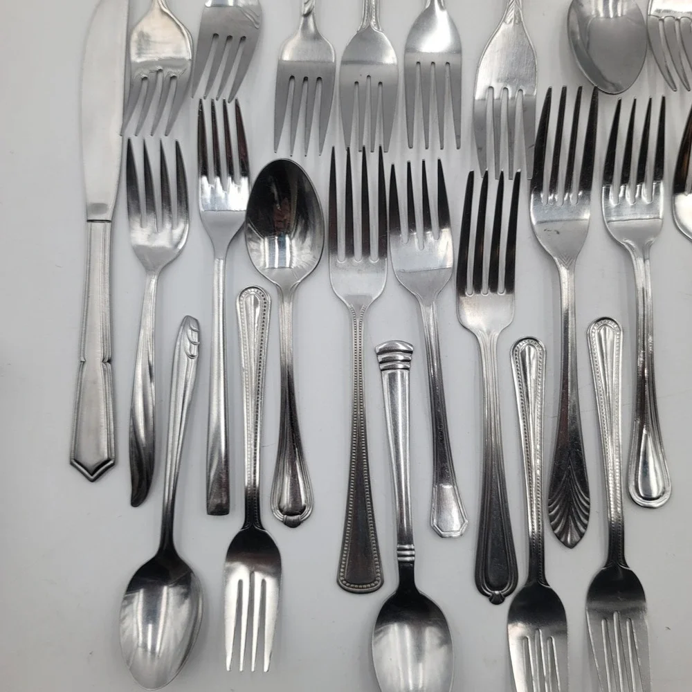 57pc Mixed Mismatched Stainless Steel Flatware Lot Assorted Patterns